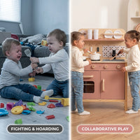 Wooden Play Kitchen Set - Montessori Pretend Cooking 22pc Ages 3+