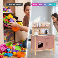 Wooden Play Kitchen Set - Montessori Pretend Cooking 22pc Ages 3+