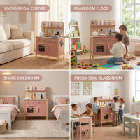 Wooden Play Kitchen Set - Montessori Pretend Cooking 22pc Ages 3+