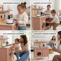 Wooden Play Kitchen Set - Montessori Pretend Cooking 22pc Ages 3+