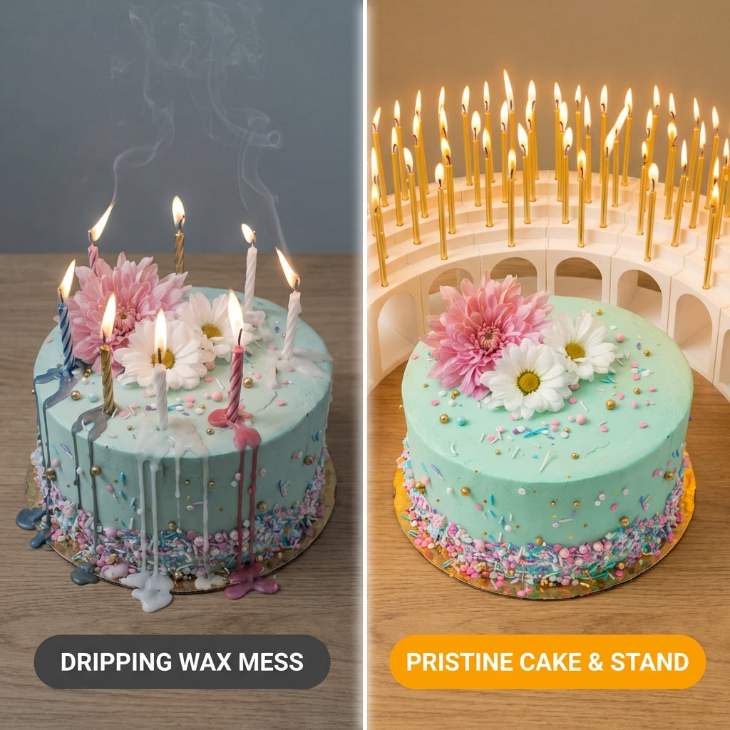 Birthday Grandstand" Modular Birthday Candle Holder for 10 to 110 candles, includes 100 gold candles