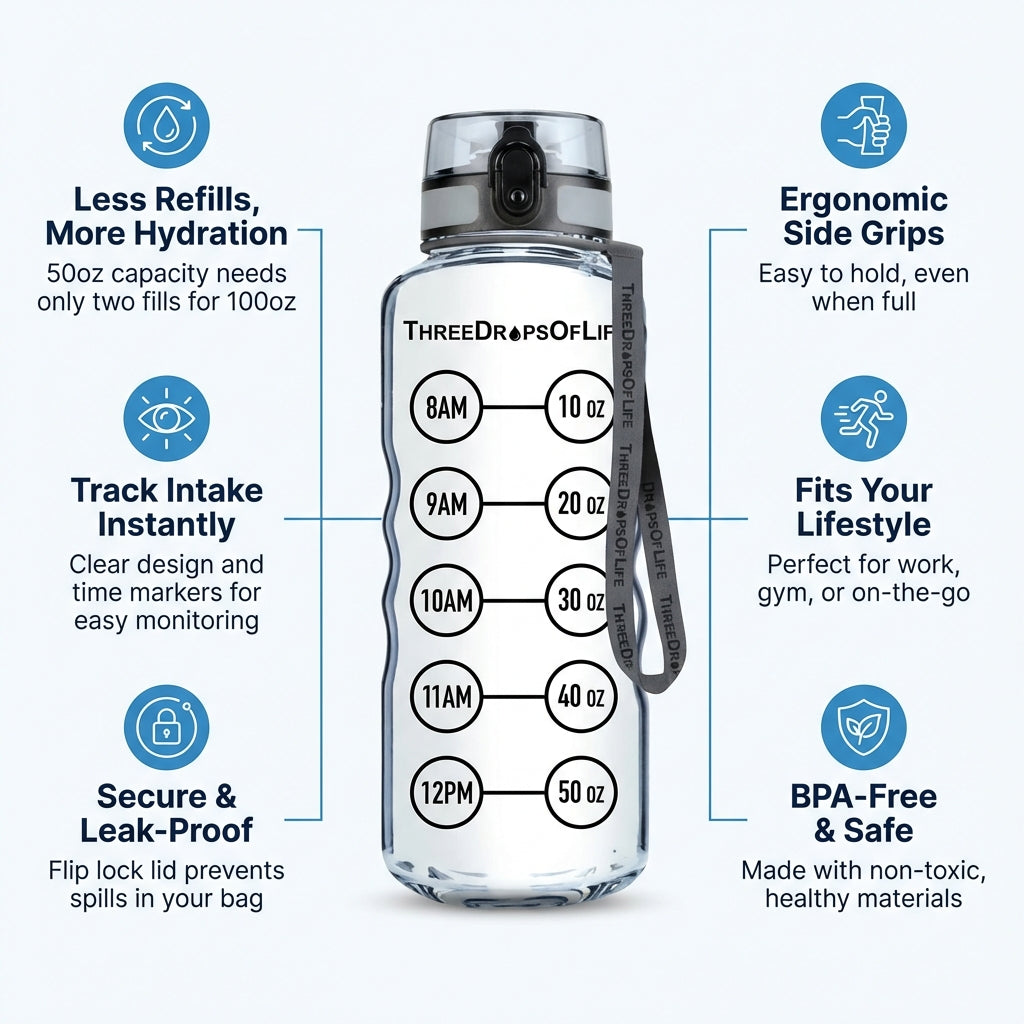 50 oz Clear Sports Water Bottle - High Capacity Hydration