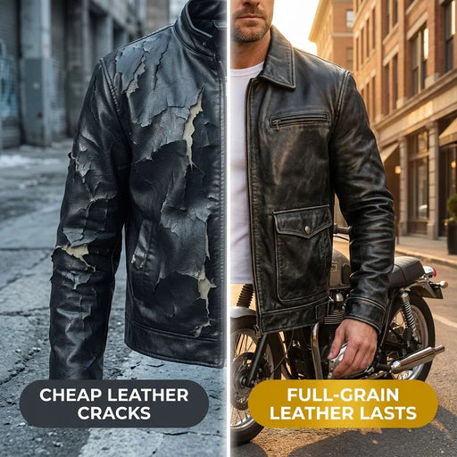 Aviator Styled Mens Leather Jacket With Double Entry Front Pockets