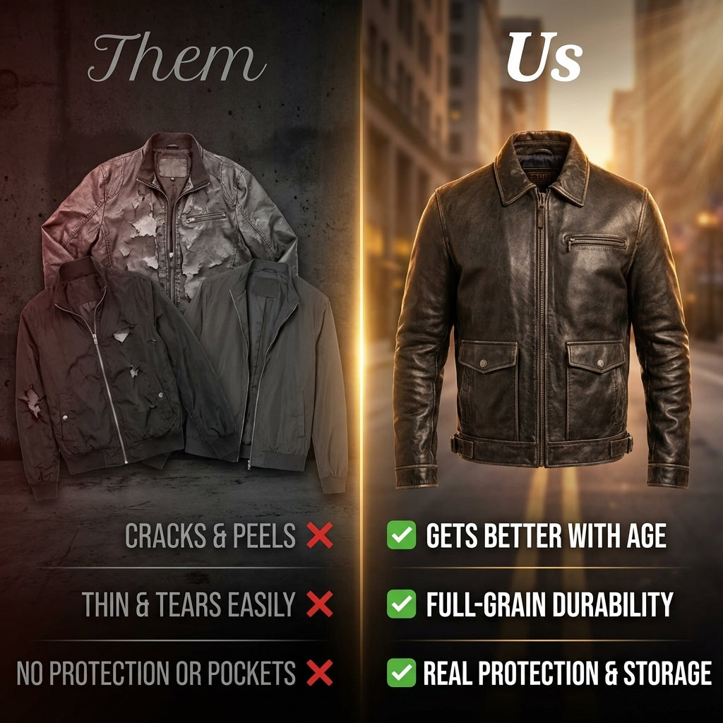 Aviator Styled Mens Leather Jacket With Double Entry Front Pockets