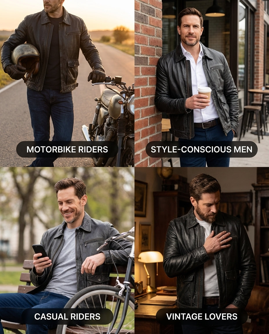 Aviator Styled Mens Leather Jacket With Double Entry Front Pockets
