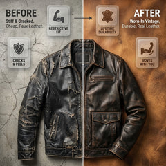 Aviator Styled Mens Leather Jacket With Double Entry Front Pockets