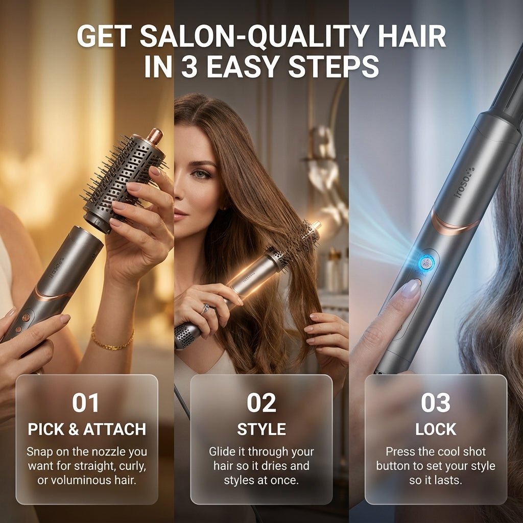 OSOJI 2-in-1 Hair Styler with 9 Hot & Cool Nozzles and Air Directionator, Straightener and Dryer for All Hair Types, with Travel Case| Hair Dryer